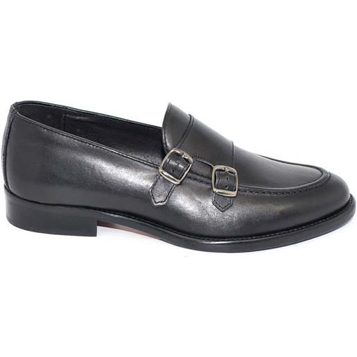 Malu Shoes scarpe uomo con fibbia doppia nero sottile derby vintage in vera pelle crust slip on business linea dandy