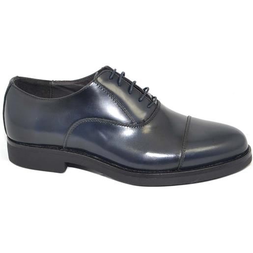 Malu Shoes scarpa stringata uomo liscia blu in vera pelle abrasivata con fondo gomma mem businessman handmade in italy