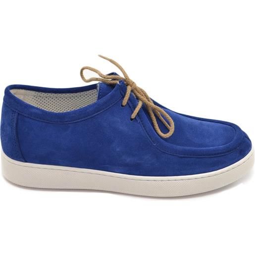 Malu Shoes scarpa uomo modello ingegnere in vera pelle scamosciato blu con gomma bianca ultraleggera