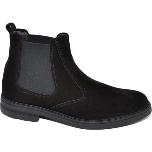 Malu Shoes beatles uomo stivaletto con elastico in vera pelle nero camoscio collo basso chelsea fondo gomma made in italy invernale