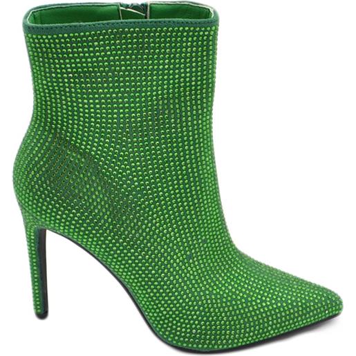 Malu Shoes scarpa tronchetto mezzo stivaletto donna a punta verde con tacco 12 luccicante con strass zip elegante