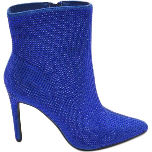 Malu Shoes scarpa tronchetto mezzo stivaletto donna a punta blu con tacco 12 luccicante con strass zip elegante