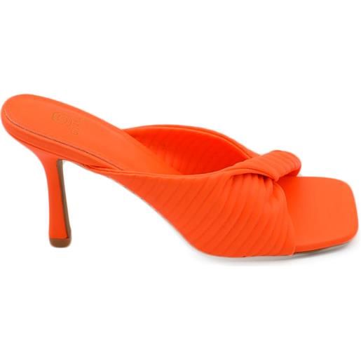 Malu Shoes sandalo sabot mules tacco arancione a punta quadrata con nodo plissettato tacco sottile 12 cm moda cerimonia