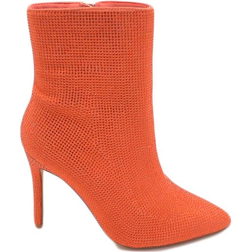 Malu Shoes scarpa tronchetto mezzo stivaletto donna a punta arancione con tacco 12 luccicante con strass zip elegante