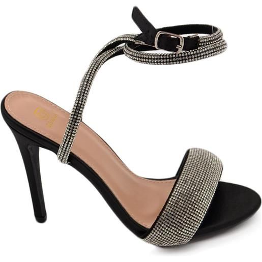 Malu Shoes sandalo gioiello donna con tacco 12 nero fascia di strass luccicanti cerimonia evento cinturino alla caviglia