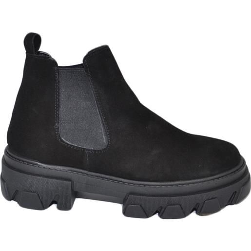 Malu Shoes stivaletti donna chelsea boots combat vera pelle camoscio nero fondo alto elastico collo basso caviglia made in italy