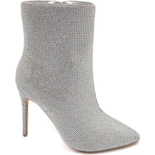 Malu Shoes scarpa tronchetto mezzo stivaletto donna a punta argento con tacco 12 luccicante con strass zip elegante