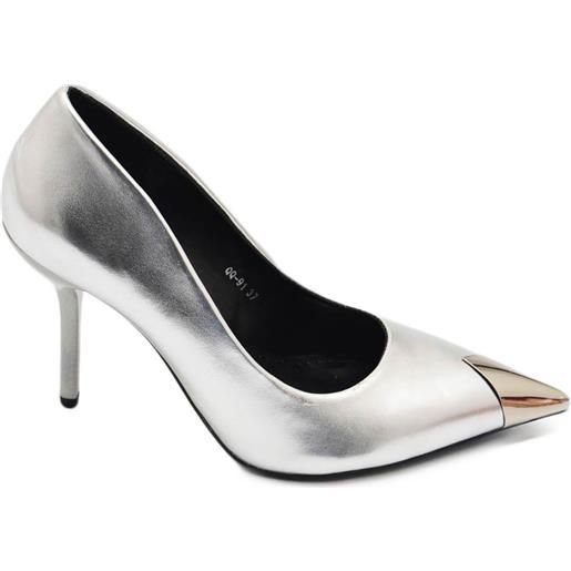 Malu Shoes decolette' donna pelle matte argento satinato con punta gioiello tacco 10 cm spillo