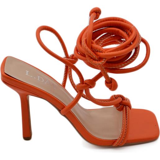 Malu Shoes sandalo donna open toe arancione intrecciato con nodi tacco a spillo 12 cerimonia eventi lacci alla schiava