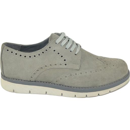 Malu Shoes scarpe uomo stringata scamosciata in vera pelle grigio made in italy fondo gomma alto moda man business
