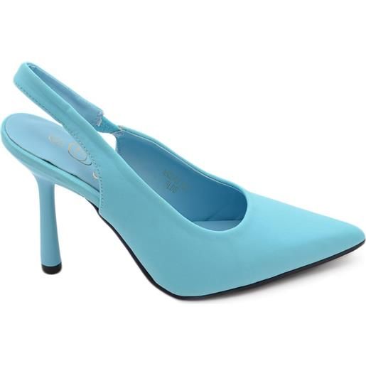 Malu Shoes scarpe decollete donna elegante punta in tessuto azzurro tacco sottile 12 cerimonia con allacciatura alla caviglia