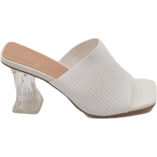 Malu Shoes sandali donna mules pantofole in tessuto elastico bianco e tacco trasparente martini 7 moda tendenza