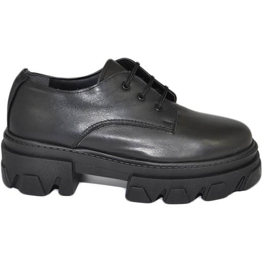 Malu Shoes scarpe donna combat francesina liscia in nappa nero fondo platform gomma alta vera pelle made in italy moda tendenza