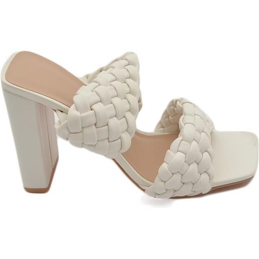 Malu Shoes sandalo donna bianco mules sabot con tacco largo comodo 12 doppia fascia effetto intrecciato moda estate