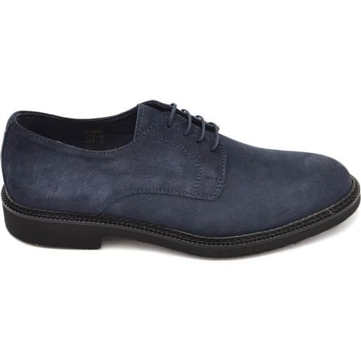 Malu Shoes stringate scarpa francesina uomo in vera pelle scamosciata blu navy e fondo in gomma ultra leggera sottile