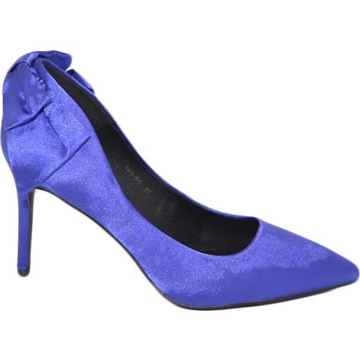 Malu Shoes scarpe donna decollete punta elegante raso blu cobalto tacco spillo 10 fiocco retro moda elegan cerimonia evento anni 30