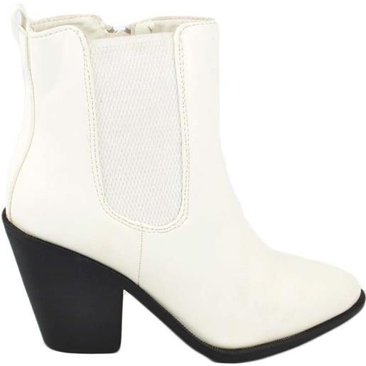 Malu Shoes tronchetto donna beatles basic bianco con elastico doppio alla caviglia tacco cono moda camperos texani comodi