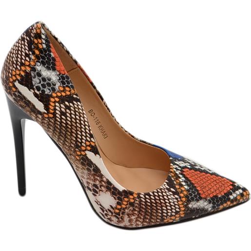 Malu Shoes decolette' donna ecopelle stampata coccodrillo matte multicolor con punta tacco 12 cm spillo