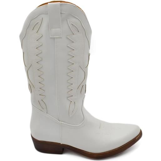 Malu Shoes stivali donna camperos texani stile western bianco con fantasia laser su pelle tinta unita altezza polpaccio