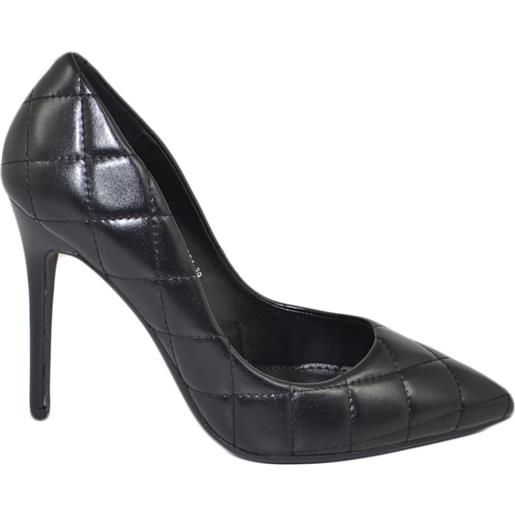 Malu Shoes scarpe donna decollete a punta elegante in pelle trapuntata nero tacco a spillo 12 cm moda evento
