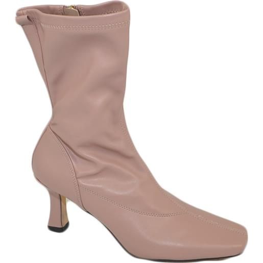 Malu Shoes stivaletti tronchetti donna pelle rosa punta quadrata effetto calzino tacco a spillo basso 5 cm c moda morbido tendenza