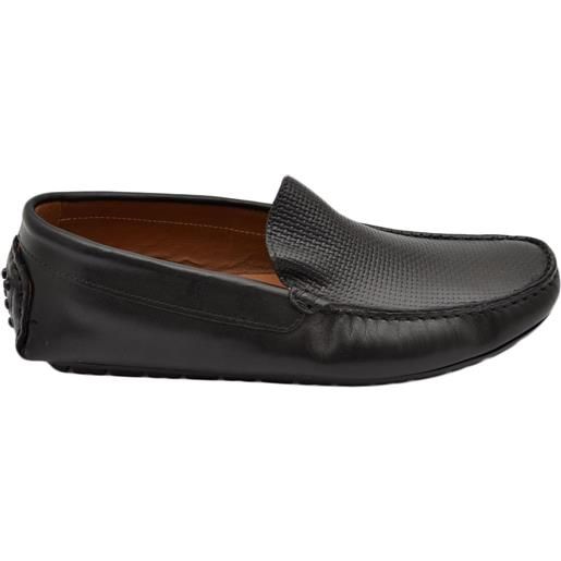 Malu Shoes mocassino barca uomo nero comfort casual made in italy in vera pelle nappa traforata fondo antiscivolo gomma estiva