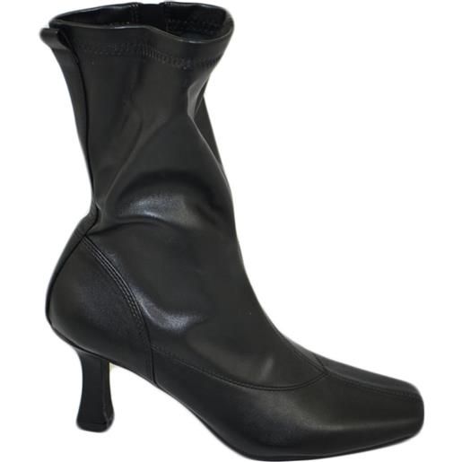 Malu Shoes stivaletti tronchetti donna pelle nera punta quadrata effetto calzino tacco a spillo basso 5 cm c moda morbido tendenza