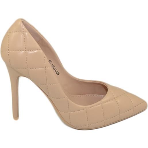 Malu Shoes scarpe donna decollete a punta elegante in pelle trapuntata nude beige tacco a spillo 12 cm moda evento