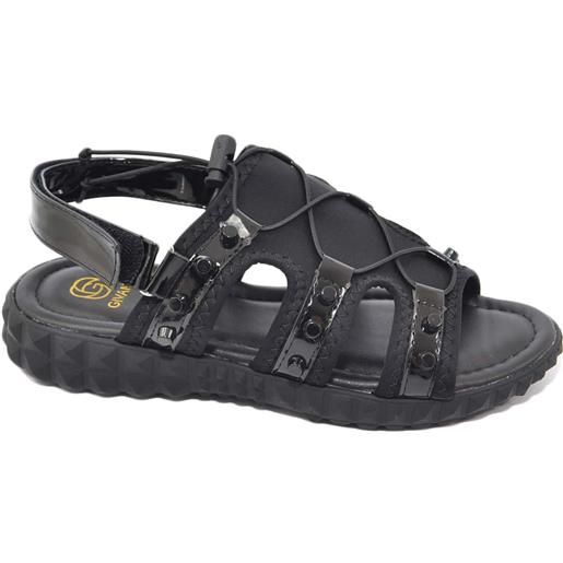 Malu Shoes sandali bassi neri comfort con suola antiscivolo e plantare anatomico chiusura retro caviglia, fibbie e lacci open toe