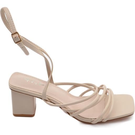 Malu Shoes sandalo donna beige intrecciato con tacco basso largo comodo 5 cm lacci alla schiava moda linea basic cerimonia