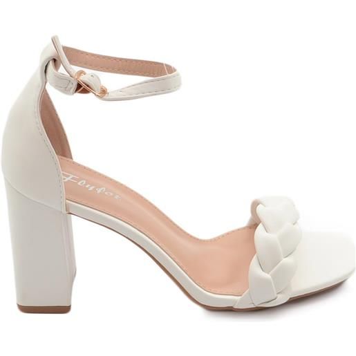Malu Shoes sandalo donna bianco a tacco largo con fascetta intrecciata e cinturino alla caviglia comodo linea basic