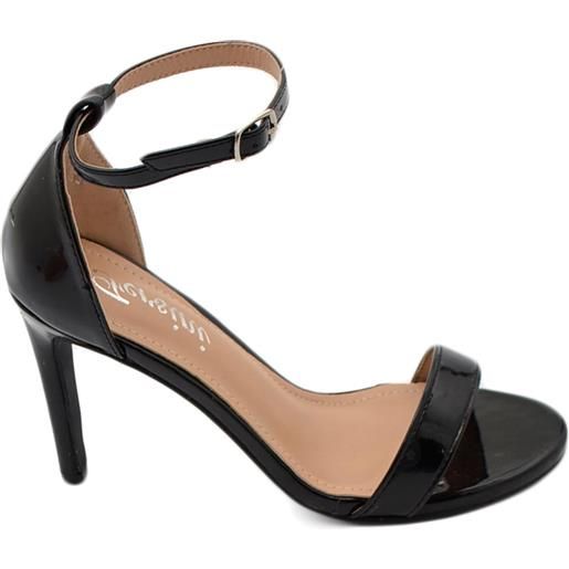 Malu Shoes sandalo donna ecopelle nera tacco sottile 10 cm linea basic con cinturino alla caviglia cerimonia moda