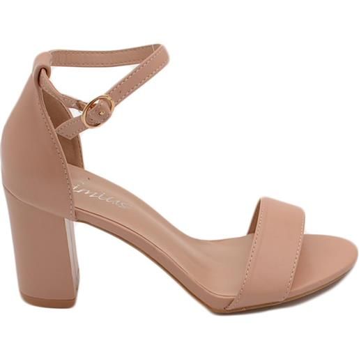 Malu Shoes sandalo alto donna rosa con tacco doppio 7 cm cinturino alla caviglia linea basic cerimonia evento elegante