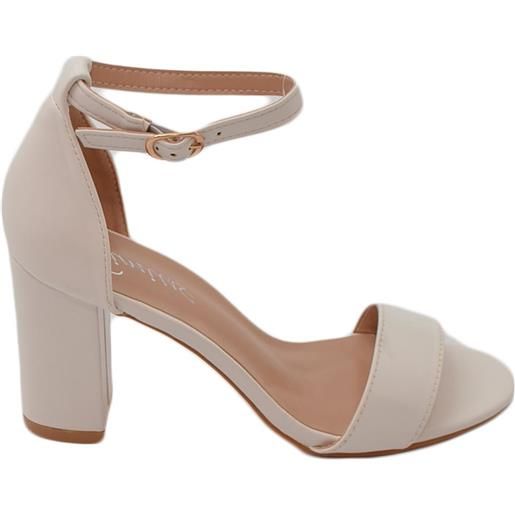 Malu Shoes sandalo alto donna beige con tacco doppio 7 cm cinturino alla caviglia linea basic cerimonia evento elegante