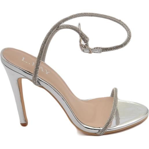 Malu Shoes sandalo gioiello argento donna tacco 12 fascia sottile di strass luccicanti cerimonia cinturino frontale