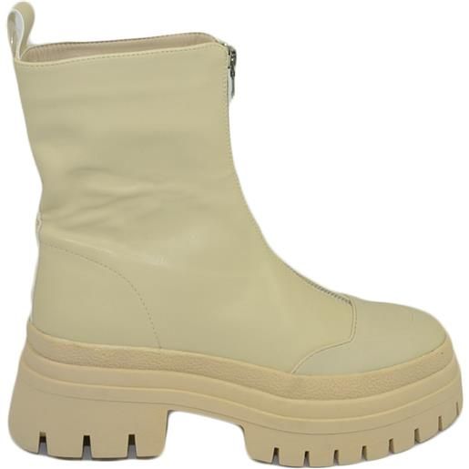 Malu Shoes stivale anfibio donna platform zip frontale boots combat gommato beige impermeabile fondo alto carrarmato moda tendenza