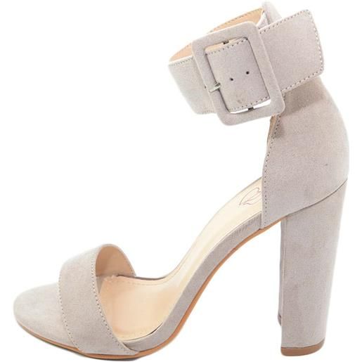 Malu Shoes sandalo donna beige tortora con cinturino alla caviglia e tacco largo moda linea basic calzata comoda e pratica