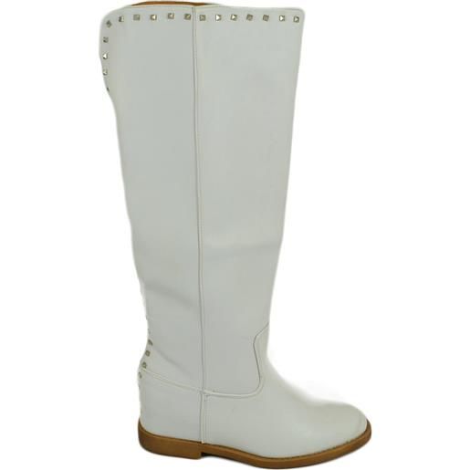 Malu Shoes stivali donna bianchi con para zeppa interna borchie argento zip punta tonda altezza sopra ginocchio moda comodo