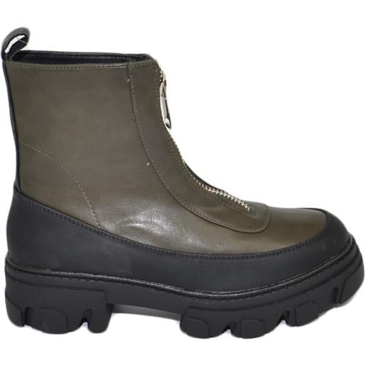 Malu Shoes stivaletti donna platform zip frontale boots combat verde nero impermeabile fondo alto carrarmato moda tendenza