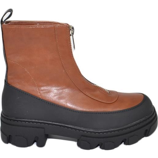 Malu Shoes stivaletti donna platform zip frontale boots combat cuoio nero impermeabile fondo alto carrarmato moda tendenza