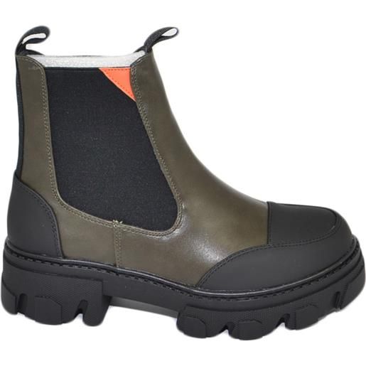 Malu Shoes stivaletti donna platform boots combat bicolore verde punta nero gommato impermeabile fondo alto zip elastico tendenza