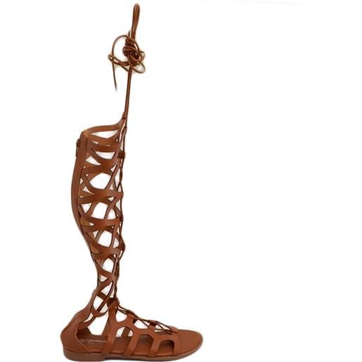 Malu Shoes stivali estivi alla schiava donna cuoio con lacci regolabile comodo al ginocchio senza tacco raso terra moda gladiatore