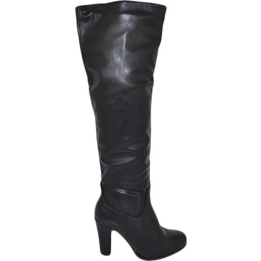 Malu Shoes stivale donna alto nero sopra al ginocchio elastico effetto calzino zip aderente tacco largo comodo punta tonda moda