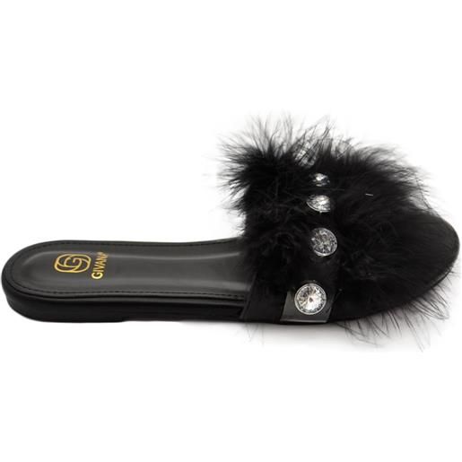 Malu Shoes pantofoline donna pelliccia peluche pelo con applicazioni nero voluminosa colorata morbide raso terra moda glamour