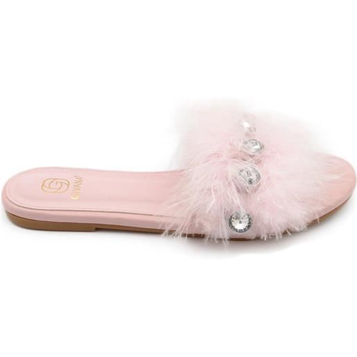 Malu Shoes pantofoline donna pelliccia peluche pelo con applicazioni rosa cipri voluminosa colorata morbide raso terra moda glamour