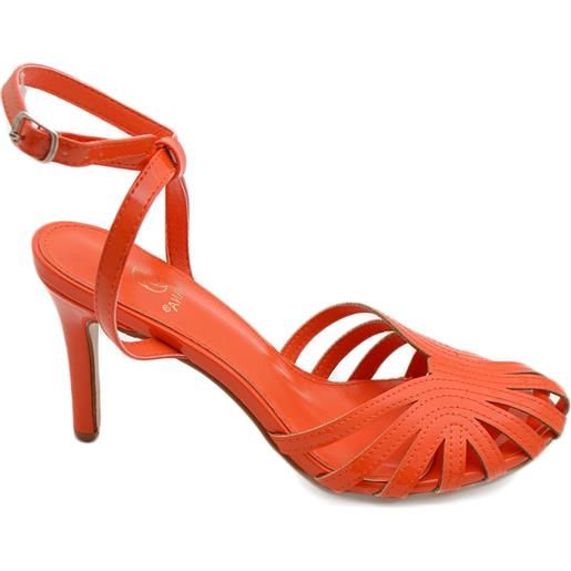 Malu Shoes sandali tacco donna a fascette arancion lucide effetto vynil anni 60 tacco sottile 8cm cerimonia cinturino alla caviglia