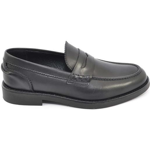 Malu Shoes scarpe uomo mocassini inglese college vera pelle morbida di crust nera con bendina made in italy fondo gomma