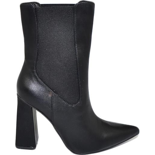 Malu Shoes stivaletti alti tronchetti donna pelle nero a punta tacco squadrato elastico zip moda glamour tendenza