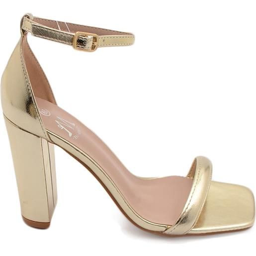 Malu Shoes sandalo alto donna oro lucido con tacco doppio 10 cm cinturino alla caviglia linea basic cerimonia evento elegante