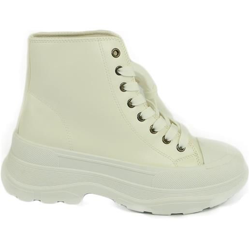 Malu Shoes sneakers alta donna stivaletto basic punta bianco gomma platform ondulata lacci moda tendenza street